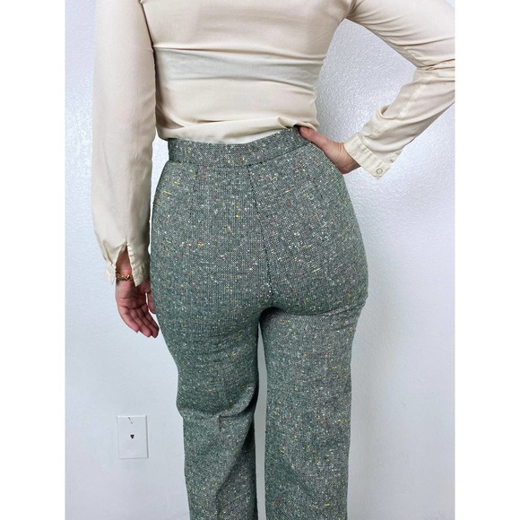vintage 70s Green TWEED SPECKLED TROUSERS 26 wide leg trousers flares bellbottom - Picture 5 of 10